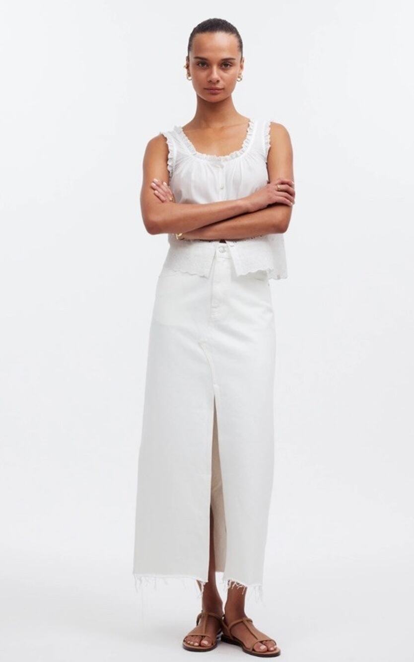 Madewell NWT $110 Women’s Rilee Denim Midi Skirt Size 23 White D11
